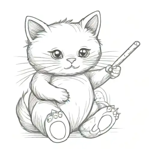 Black And White Cat Sitting Next To A Bear Toy