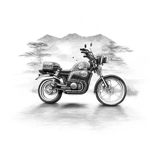 A Scenic Outdoor Landscape With A Motorcycle Hidden In The Background