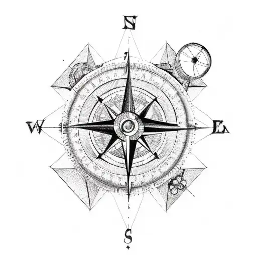 A Sketch-style Tattoo Featuring A Compass And Square Intertwined With Circuitry