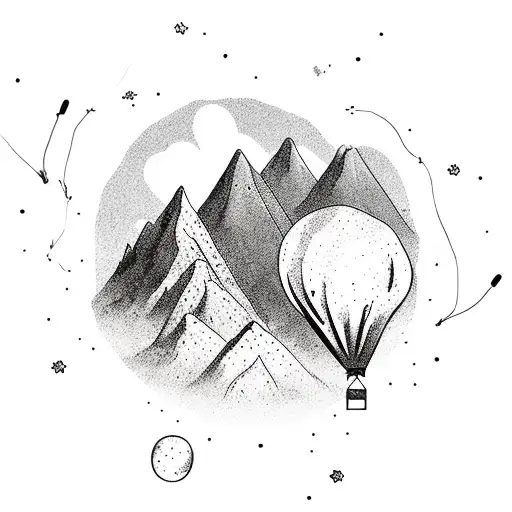 Mountain Range With Foil Balloons Over