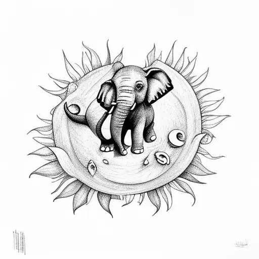 Small Elephant And Sunflower