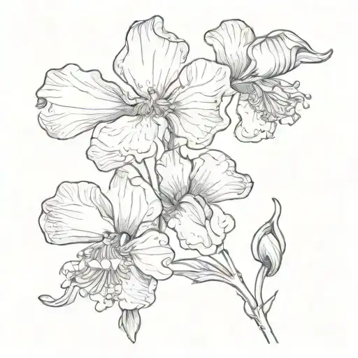 Singular Sweet Pea Flower Fine Line Drawing