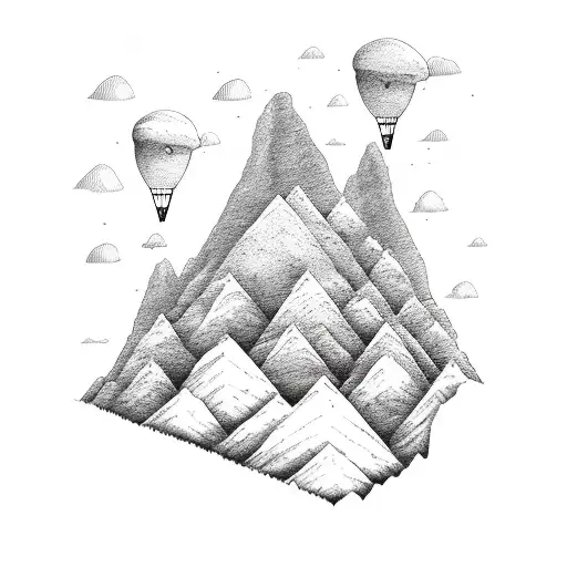Mountain Range With Balloons Over