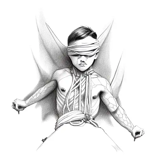 Young Demon Boy Full Body Tied Up With Sketch Style Shibari