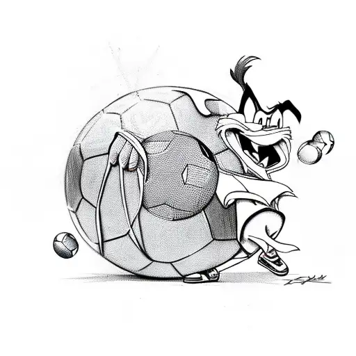 Taz From Looney Tunes With Soccer Ball On Foot And Old Football Shoes In Hand