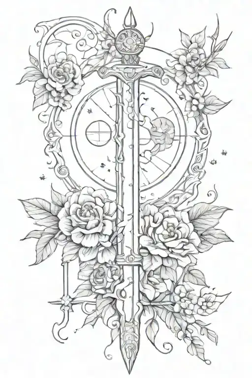 Moon Phases Floral Sun Sword Intertwined