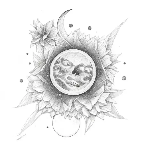 A Flower Looking At Star And Moon