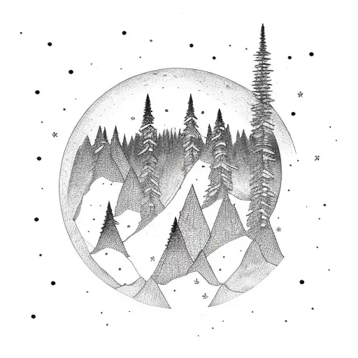 Night Arm Band For Mountain With Pine Forest And Saggitarius Constellation