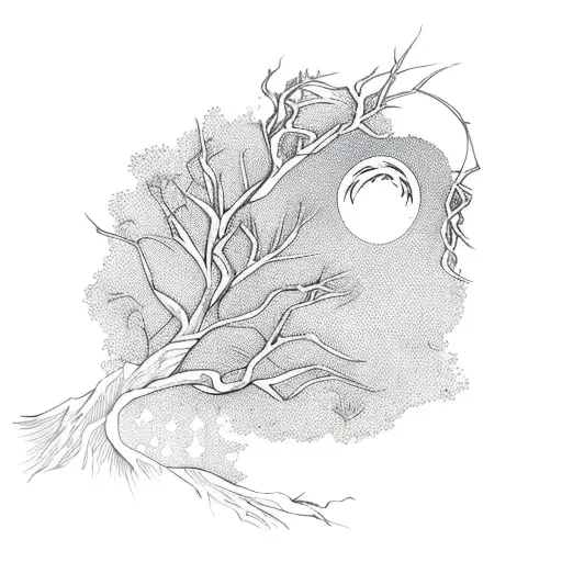 Phoenix With Windy Tree And Moon