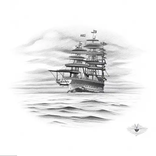 Ship Sailing Into Sunset