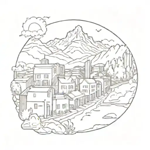 A Polaroid Picture Of A City In A Mountain Range