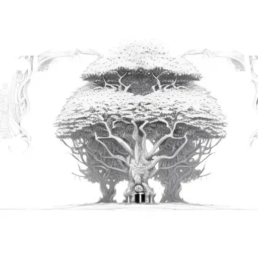 Close Up Of Large Tree With Pair Of Doors At The Base