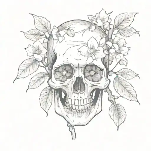 Human Skull With Dogwood Tree