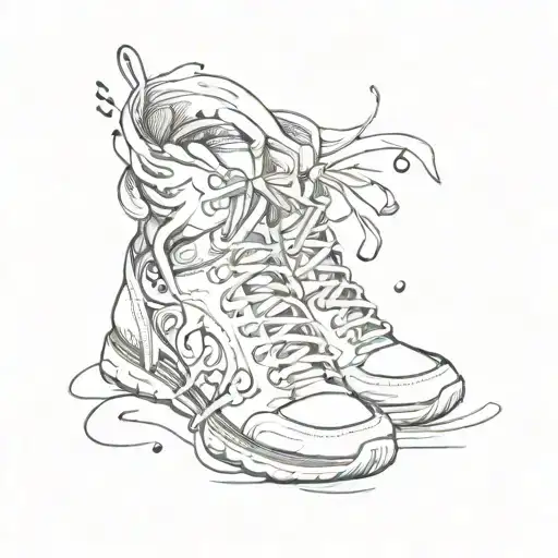 A Sketch Tattoo Of Music Notes Flowing Out Of Running Shoes