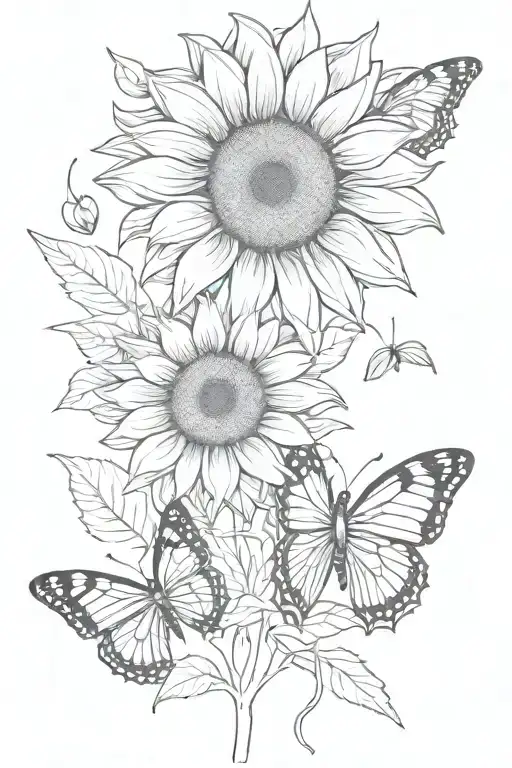 Sunflower With Butterfly And Designs Around It