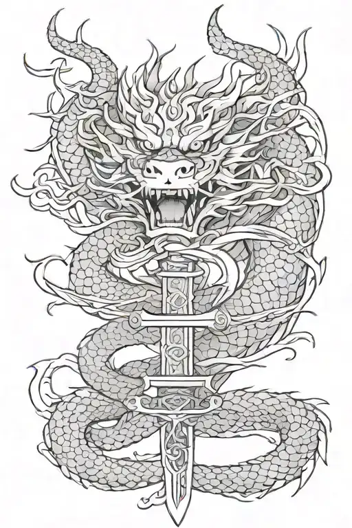 Dragon Wrapped Around A Samuari Sword