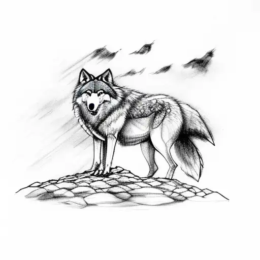 Wolf Howling In A Thunderstorm With A Forest In The Background And Camp In The Foreground