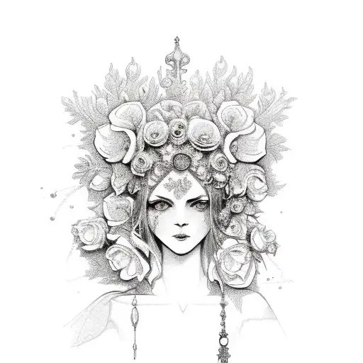 A Gothic Mirror With Flowers And Jewelry