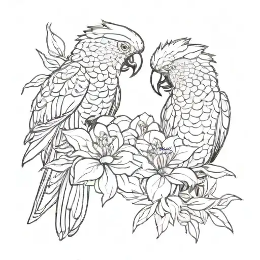 A Male And A Female Black Cockatoo With A Waratah Flower