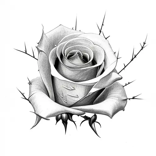 A Side View Of A Rose With A Stem And Thorns