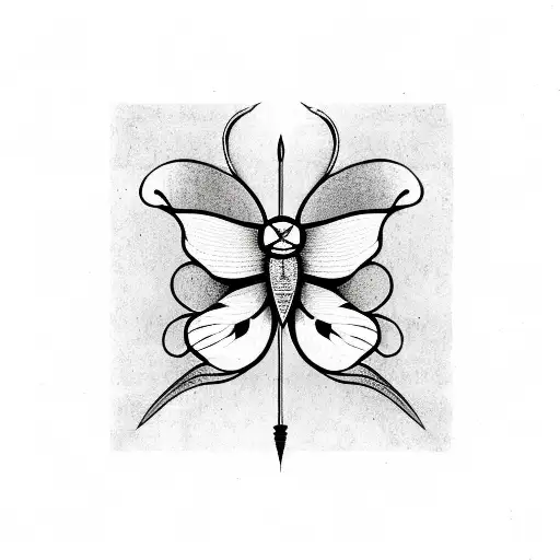 Half Butterfly Half Lotus Flower With Arrow Through The Middle