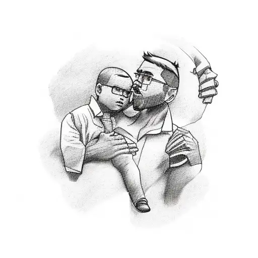 Sketch-style Tattoo Of A Father And Son Holding Hands