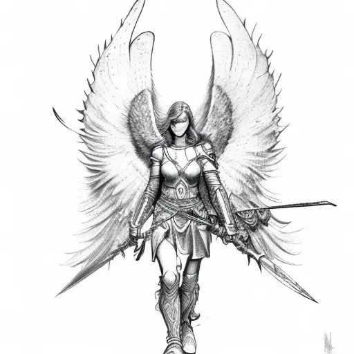 Angel Warrior Flying Into Battle