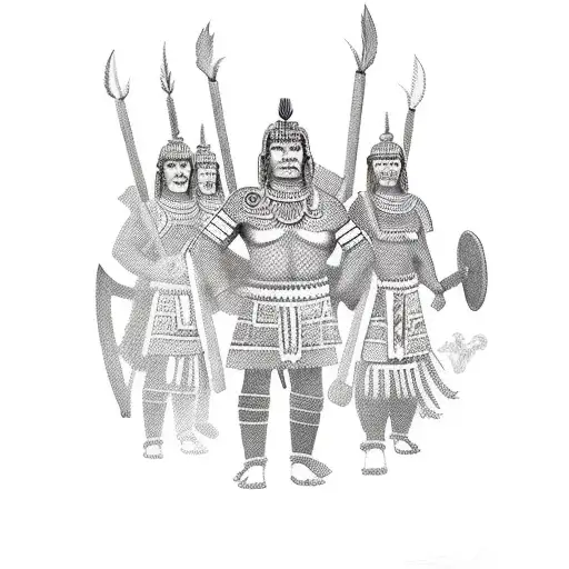 Mayan Warrior With Wife And Three Kids