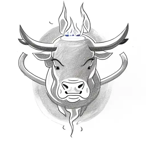 A Sketch-style Bull With Japanese Candle Flames Engulfing Its Body