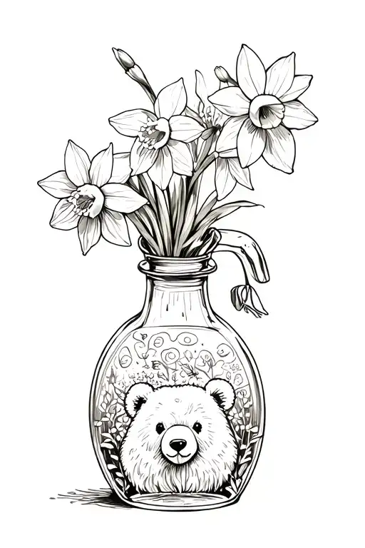 Honey Bear Bottle With Daffodils Growing Out Of It