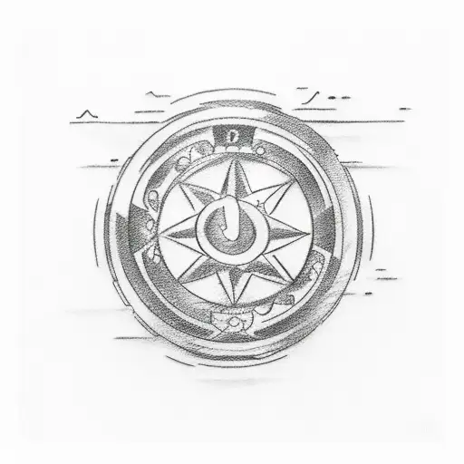 A Sketch-style Tattoo Of A Simple Naruto Symbol Surrounded By Travel-inspired Icons
