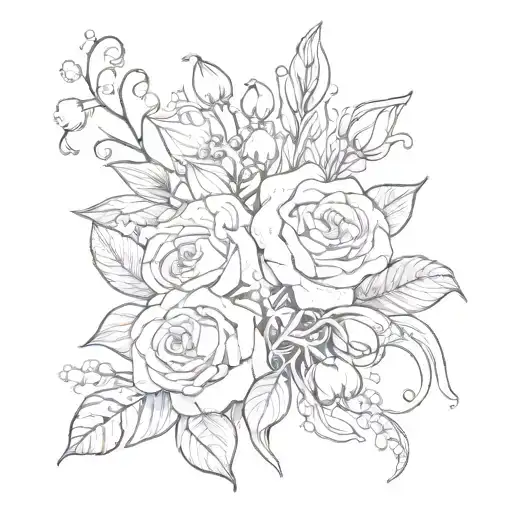 Very Fine Bouquet Of Rose And Lily Of The Valley Flower