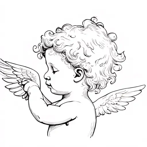 Simple Lined Sketch Of A Cherub Whispering Into Ear
