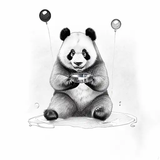 Sitting Panda Blowing Soap Bubbles