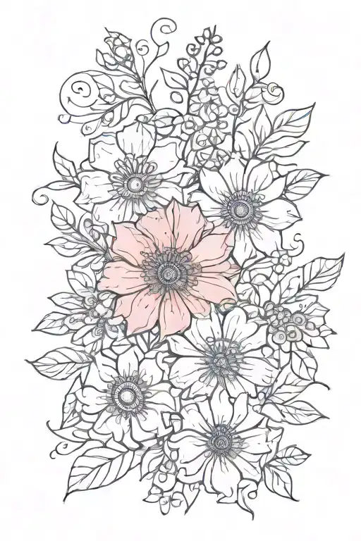 Red And Black Flowers And Lettering With Dates