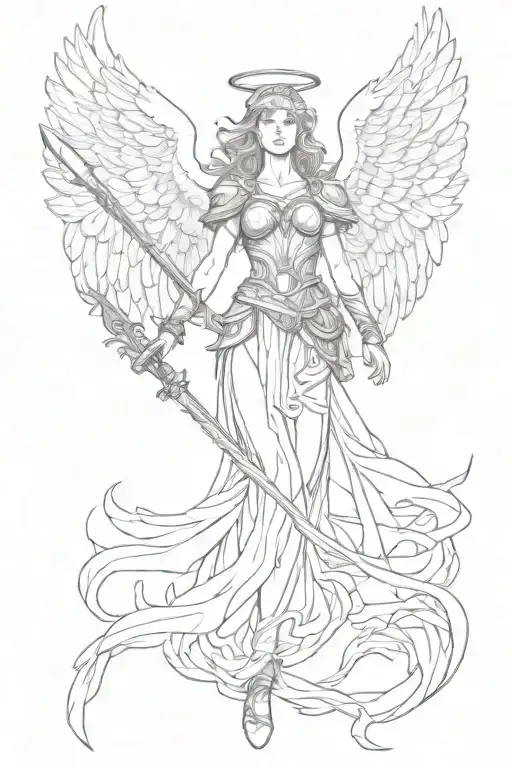 Warrior Angel With Wings Spread And Holding A Spear