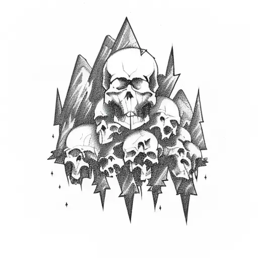 Mountain Of 30 Skulls In A Lightning Storm