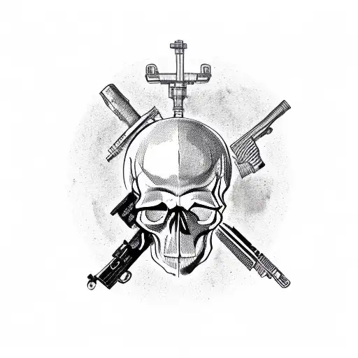 Skull And Older Guns Over Head