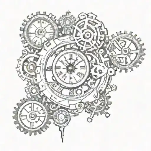 Old Clocks Surrounded By Gears Forming The Diamond Shape