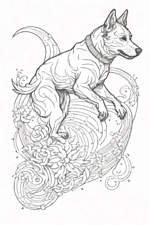 A Jiu Jitsu Inspired Tattoo Incorporating Music Notes And A Silhouette Of A Dog
