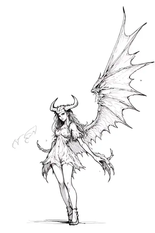 Girl Demon With Big Demon Wings Spread Out