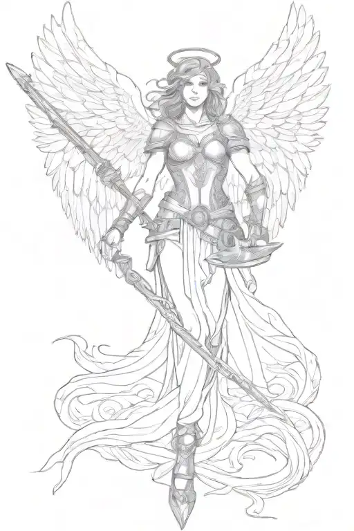 Warrior Angel With Wings Spread And Holding A Spear