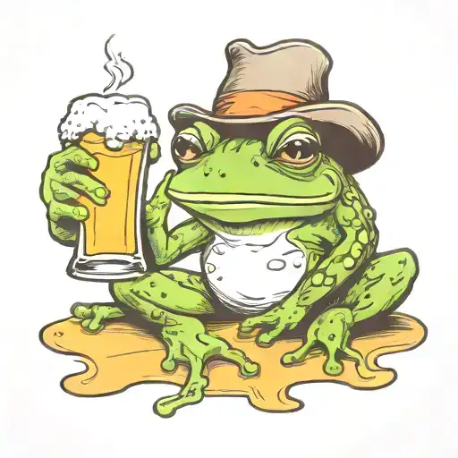 Frog Drinking Beer With A Hat Sitting