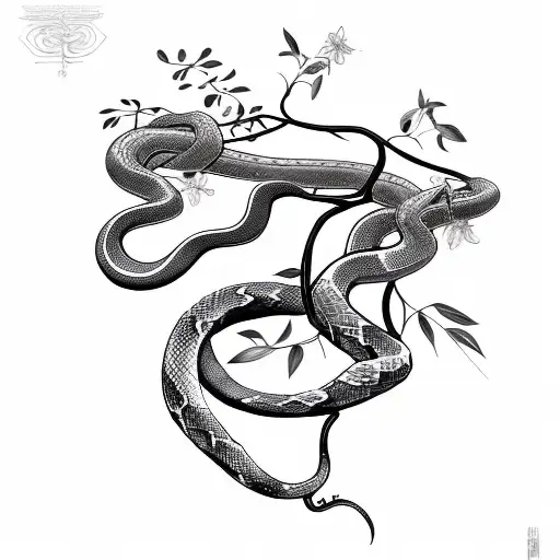 Snake Wrapped Around Honeysuckle And Vines