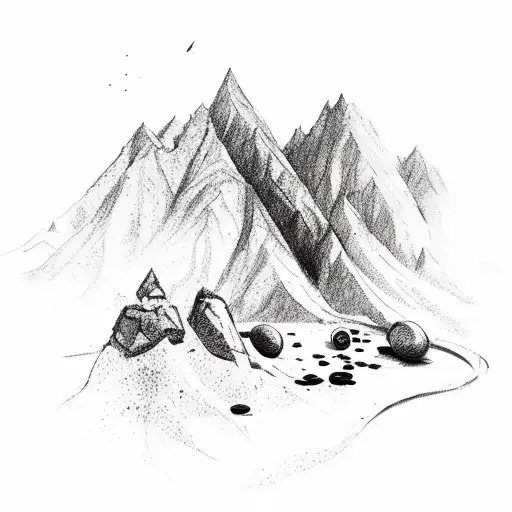 A Sketch Of A Sniper Rifle Blended With Coffee Beans And Mountain Landscapes