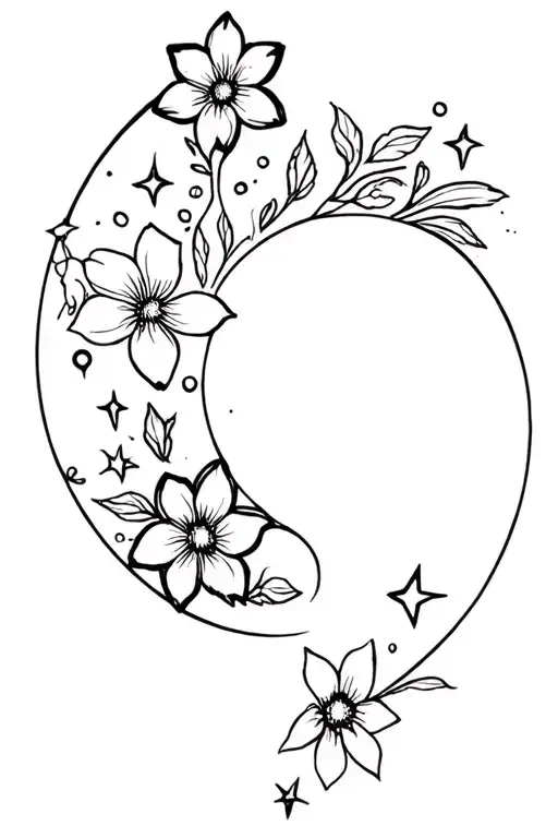 Thin Line Flowers And Stars Forming A Yin Yang Symbol