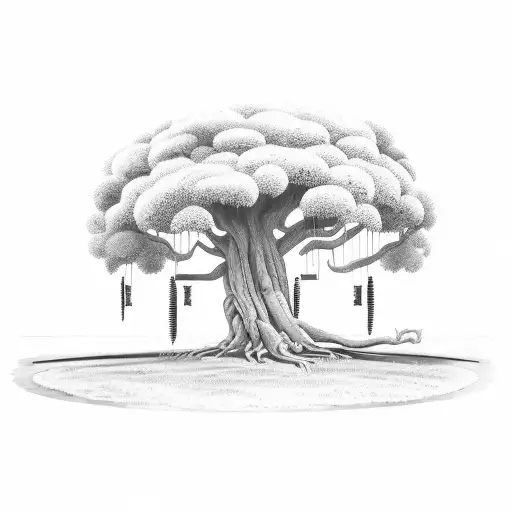 Large Tree With Pair Of Doors