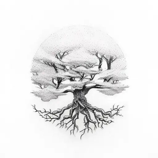 Create A Tattoo Of A Tree Of Life With Roots And No Leaf