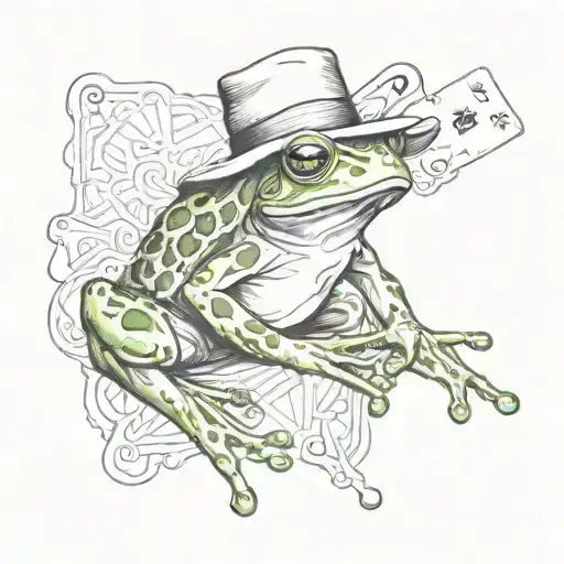Frog Playing Cards Being Shuffled With A Hat Sitting