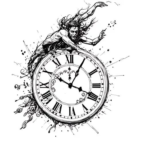 Figure Running From Time On The Clock And Jumping Out Of The Clock